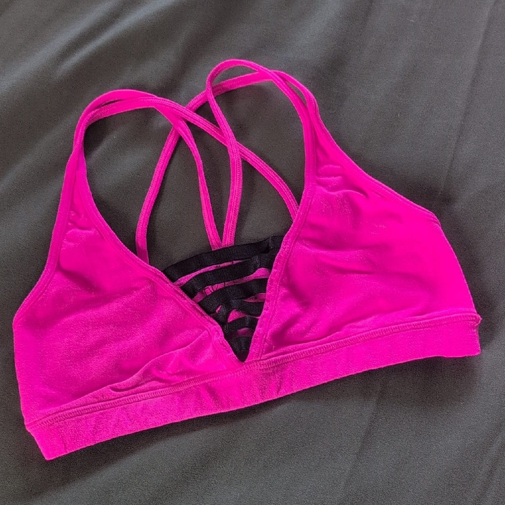 Pink and Black Strappy Bra with Plunging V-neck